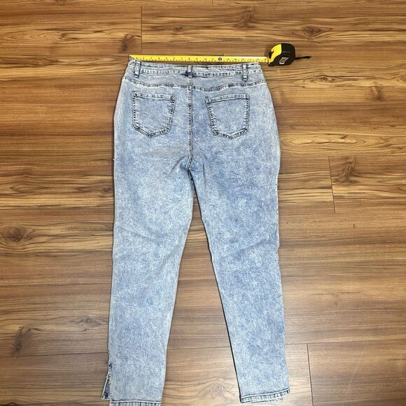 Y2K Acid Wash Rhinestone Cutout Jeans 18W Festival Baddie Distressed - Picture 6 of 11